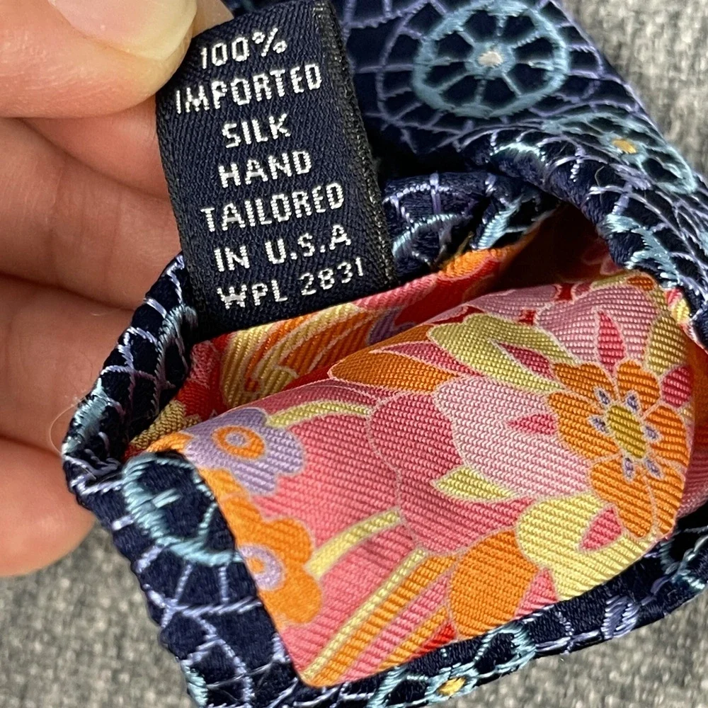 Ted‎ Baker London 100% Silk Necktie Mens Blue Geometric Woven Hand Tailored USA